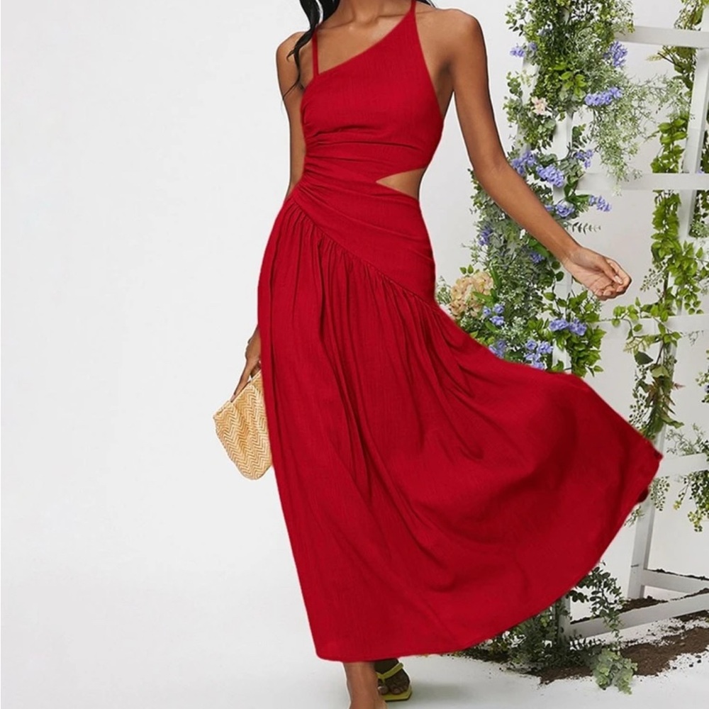 Lace Up Backless Cut Out Ruched Ruffle Hem Dress